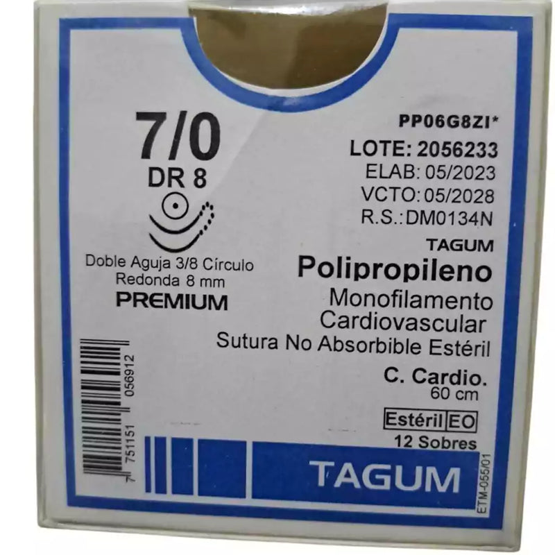 Tagum Sutura Polipropileno Aguja Doble Armado Calibre 7-0  Longitud 60 cm Aguja 3/8