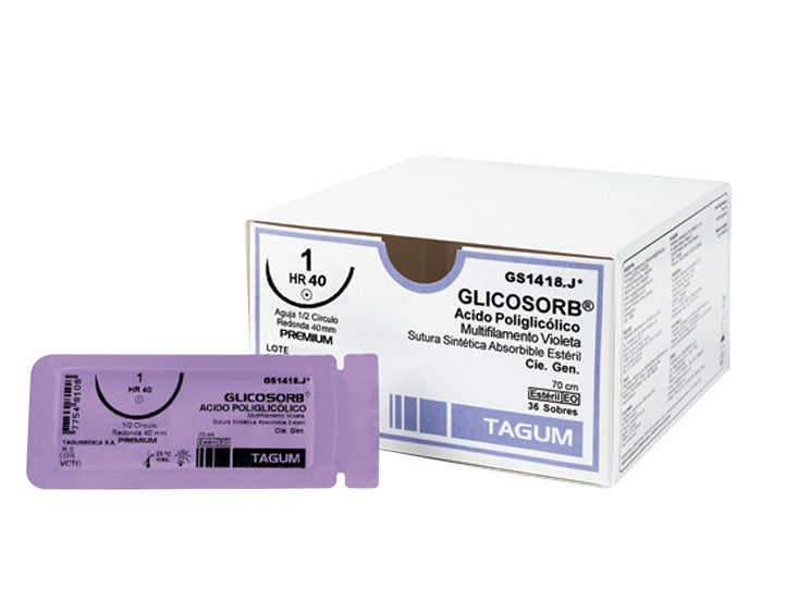 Tagum Sutura Ácido Poliglicólico Color Violeta Calibre 3-0 Longitud 70 cm Aguja 1/2