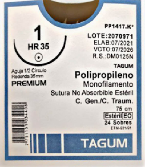 Polipropileno 1 Hr35, 75 cm, de 1 Aguja