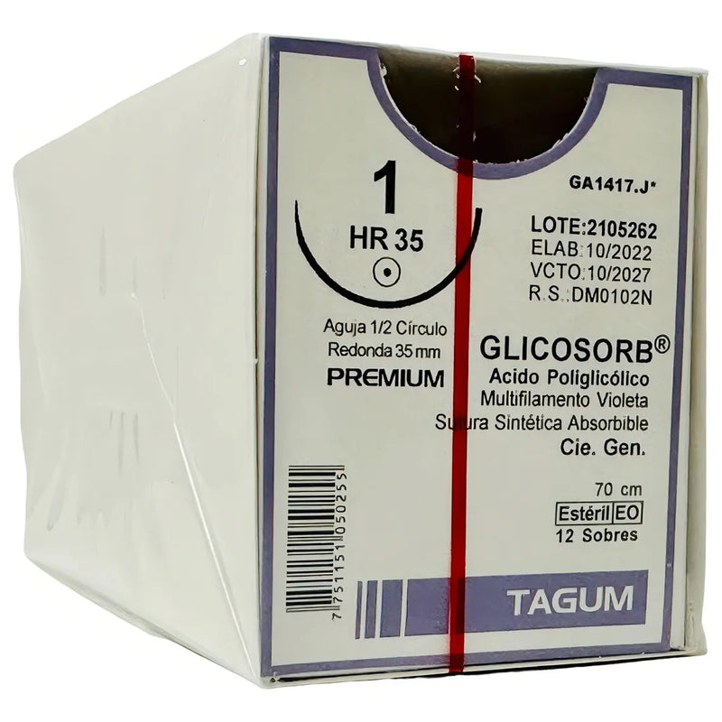 Tagum Sutura Ácido Poliglicólico Color Violeta Calibre 1 Longitud 70 cm Aguja 1/2 35 MM