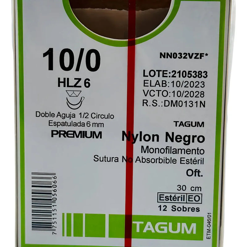 Tagum Sutura Nylon Color Negro Calibre 10-0 Longitud 30 cm Aguja 3/8