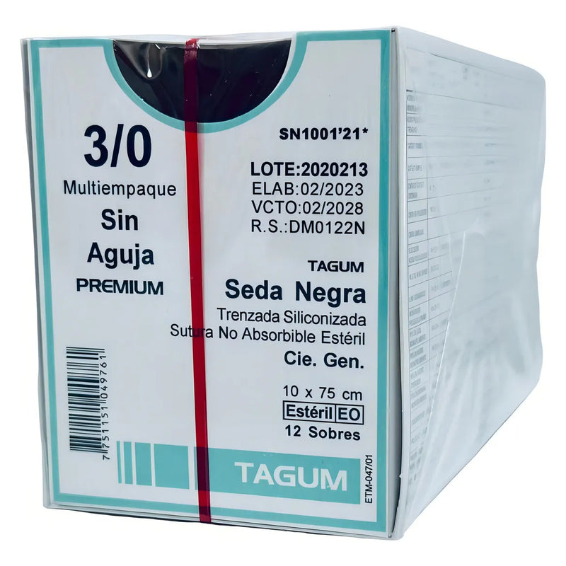 Sutura Seda Negra de 3-0 S/A  10 x 75 cm
