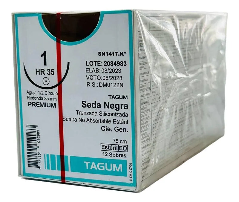 Sutura Seda Negra 1, Hr35, 75 cm